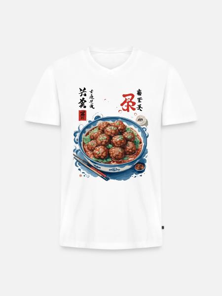 Japansk Ukiyo-e Mat Konst Kött Ramen Soppa - Ekologisk premium-T-shirt med V-ringning herr - vit
