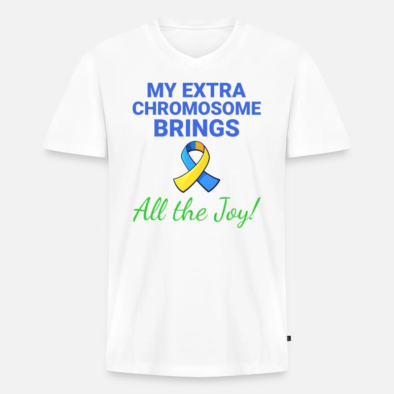 Down-Syndrom-Bewusstsein Joyful Extra Chromosom - Männer Premium Bio T-Shirt mit V-Ausschnitt - Weiß
