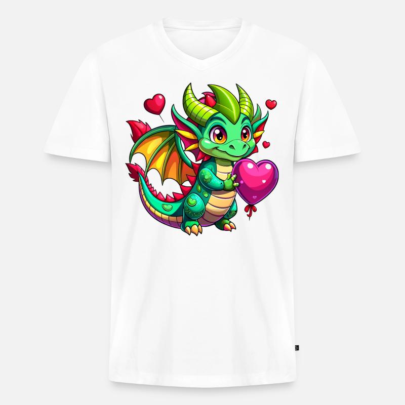 Farbenfroher Drache - Männer Premium Bio T-Shirt mit V-Ausschnitt - Weiß
