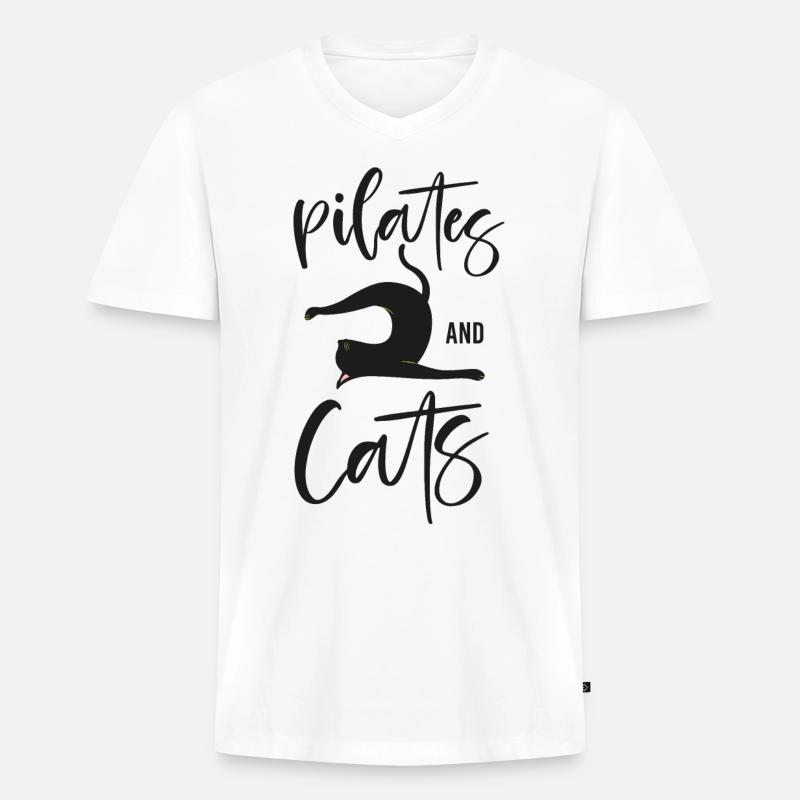 Pilates Instructor Teacher Cat - Männer Premium Bio T-Shirt mit V-Ausschnitt - Weiß