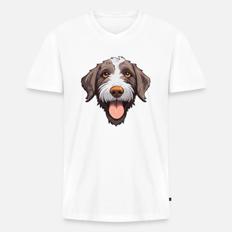 Deutsches drahthaariges Pointer-Hund-Rasse-Aquarell-Auto - Männer Premium Bio T-Shirt mit V-Ausschnitt - Weiß