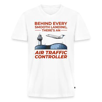 Air Traffic Controller ATC Aviation Humor Airplane - Men's Premium Organic T-shirt with V-neck - white - Front - Nico (187cm)