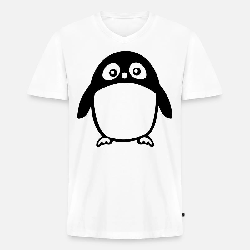 Pinguin - Männer Premium Bio T-Shirt mit V-Ausschnitt - Weiß