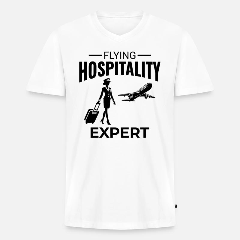 Flugbegleiter Flugbegleiter Flugbegleiterin Flugbegleiterin - Männer Premium Bio T-Shirt mit V-Ausschnitt - Weiß