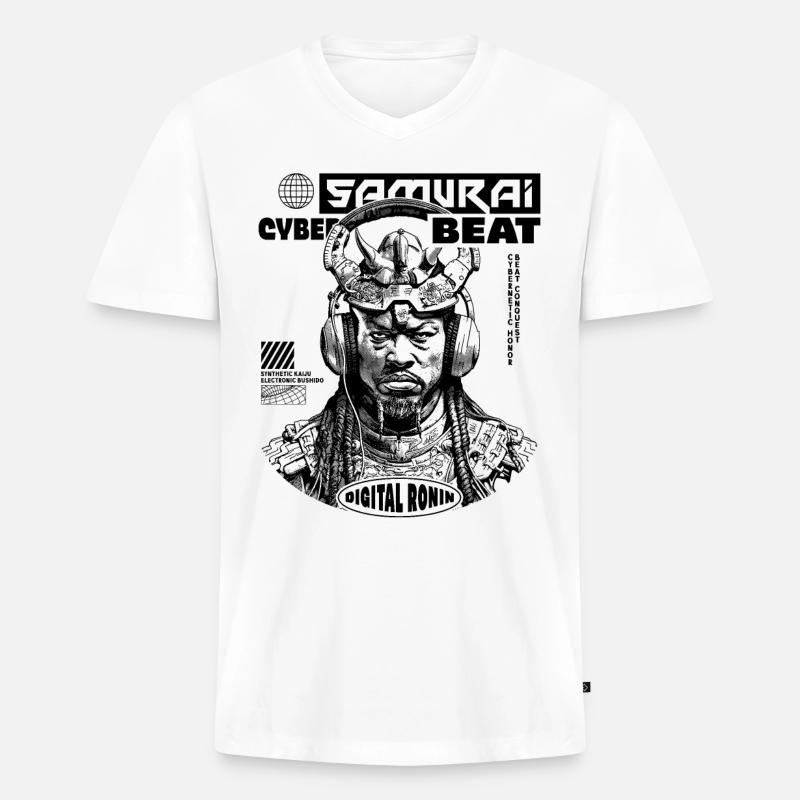 Tech Samurai Sci-Fi Shirt - Männer Premium Bio T-Shirt mit V-Ausschnitt - Weiß
