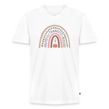 Grateful Rainbow Autumn Design - Men's Premium Organic T-shirt with V-neck - white - Front - Nico (187cm)