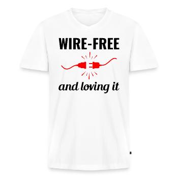 Électricien : sans fil et aimant la vie - T-shirt encolure en V Premium bio Homme - blanc - Devant - Nico (187cm)