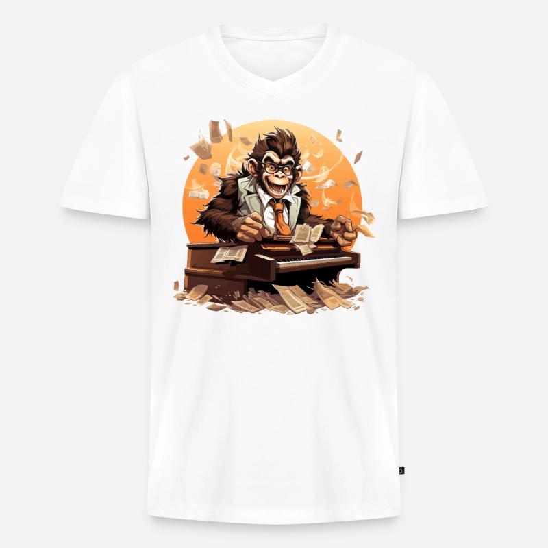 Der Koffein-Maestro - Männer Premium Bio T-Shirt mit V-Ausschnitt - Weiß