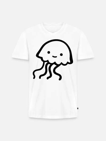 Qualle - Männer Premium Bio T-Shirt mit V-Ausschnitt - Weiß