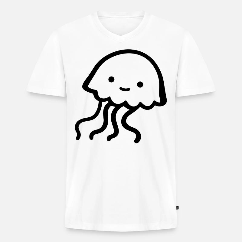 Qualle - Männer Premium Bio T-Shirt mit V-Ausschnitt - Weiß