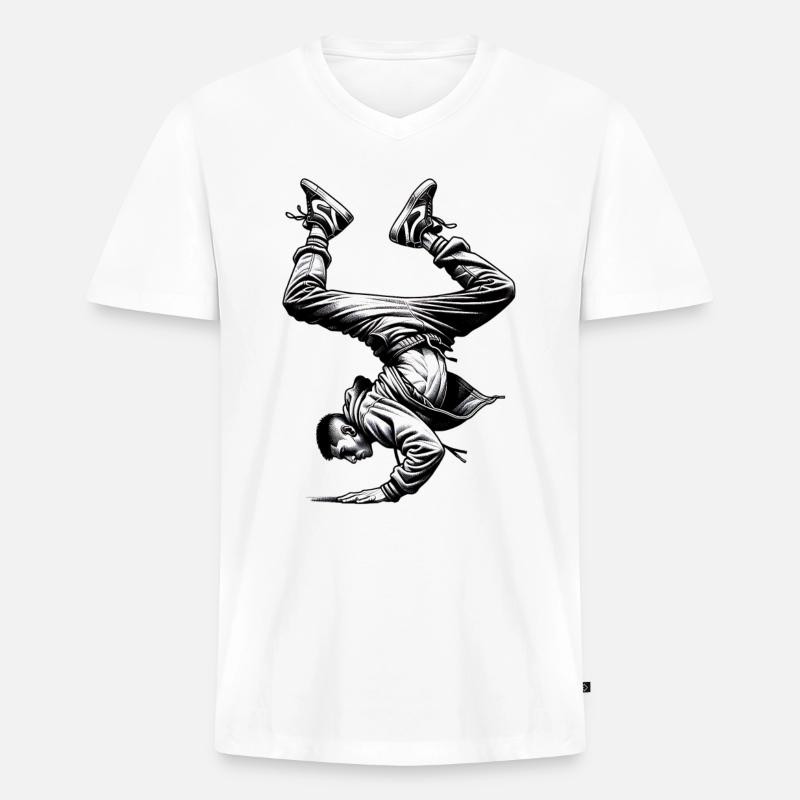 Breakdance - Männer Premium Bio T-Shirt mit V-Ausschnitt - Weiß