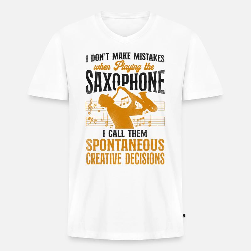 Saxophone I Don't Make Mistakes - Männer Premium Bio T-Shirt mit V-Ausschnitt - Weiß
