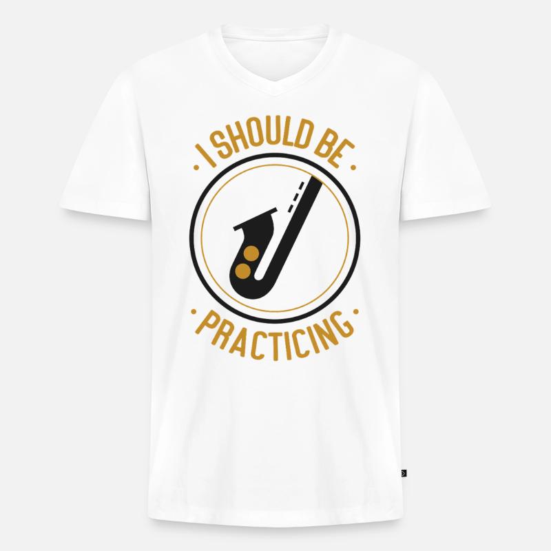 Saxophone I Should Be Practicing - Männer Premium Bio T-Shirt mit V-Ausschnitt - Weiß