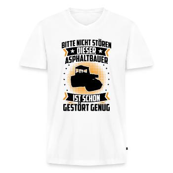 Un constructeur d’asphalte est suffisamment perturbé par la construction de sa route - T-shirt encolure en V Premium bio Homme - blanc - Devant - Nico (187cm)