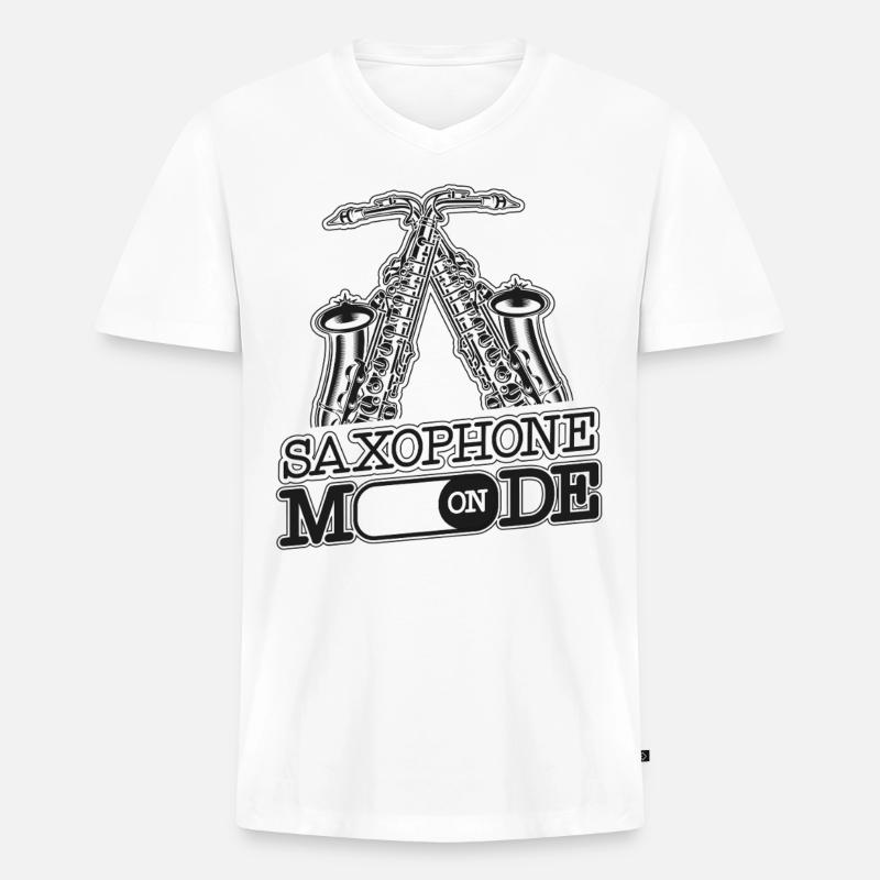 Saxophone Saxophone Mode On - Männer Premium Bio T-Shirt mit V-Ausschnitt - Weiß