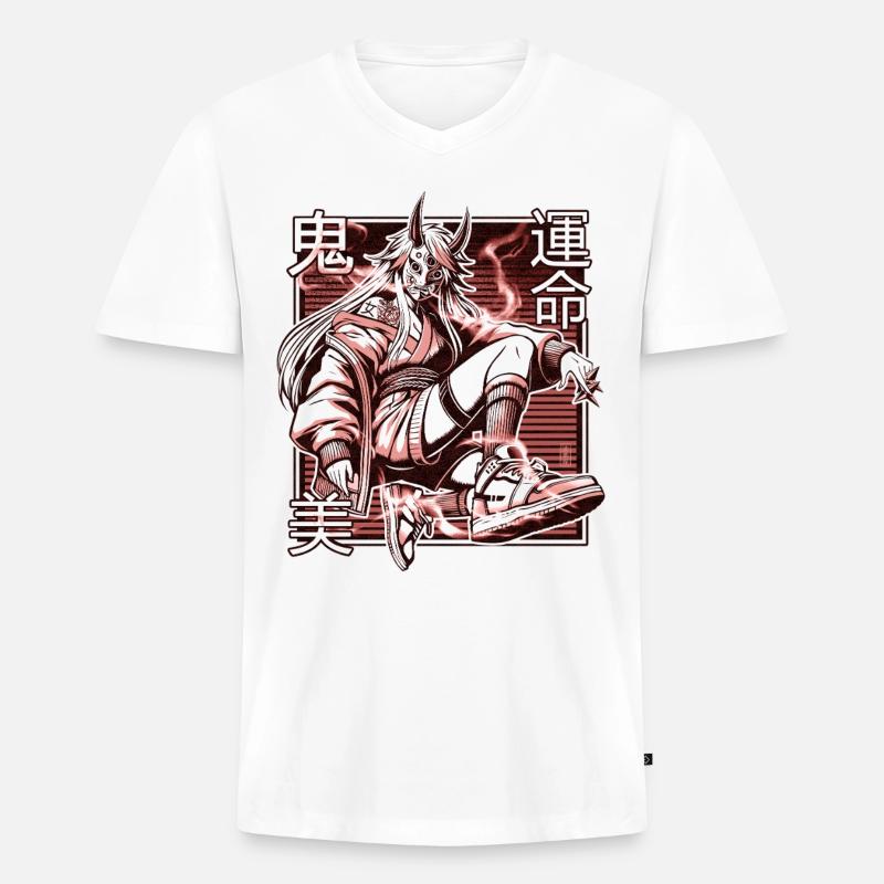 Roter Kunoichi-Dämon - Männer Premium Bio T-Shirt mit V-Ausschnitt - Weiß