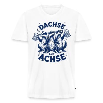 Dachse Auf Achse Party Crew Spaß - Männer Premium Bio T-Shirt mit V-Ausschnitt - Weiß - Vorne - Nico (187cm)