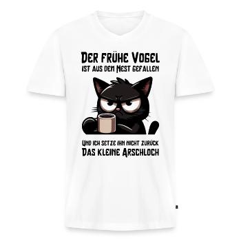 Müde schwarze Katze mit Kaffee – genervt - Männer Premium Bio T-Shirt mit V-Ausschnitt - Weiß - Vorne - Nico (187cm)