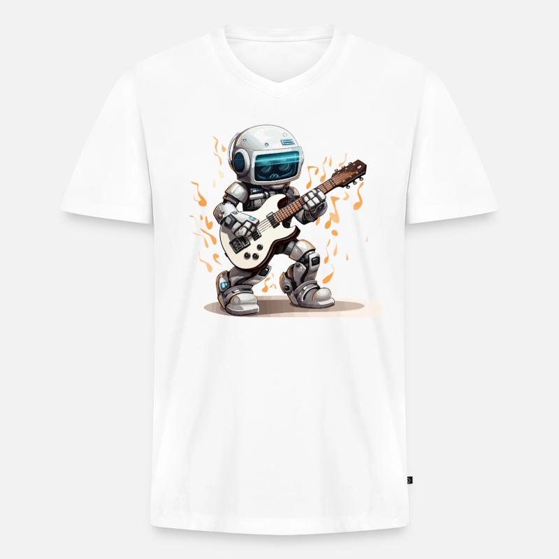 Der Roboter-Gitarrist - Männer Premium Bio T-Shirt mit V-Ausschnitt - Weiß