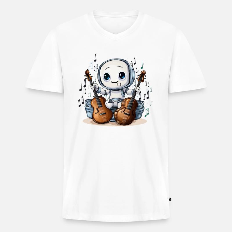 Der robotische Cellist - Männer Premium Bio T-Shirt mit V-Ausschnitt - Weiß