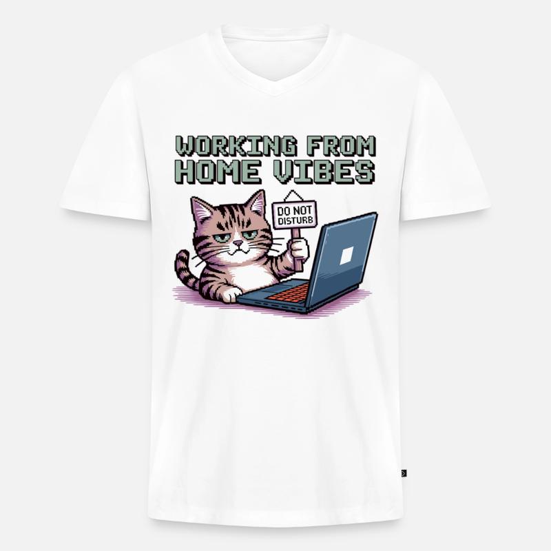 Homeoffice mit Stil und Katze - Männer Premium Bio T-Shirt mit V-Ausschnitt - Weiß
