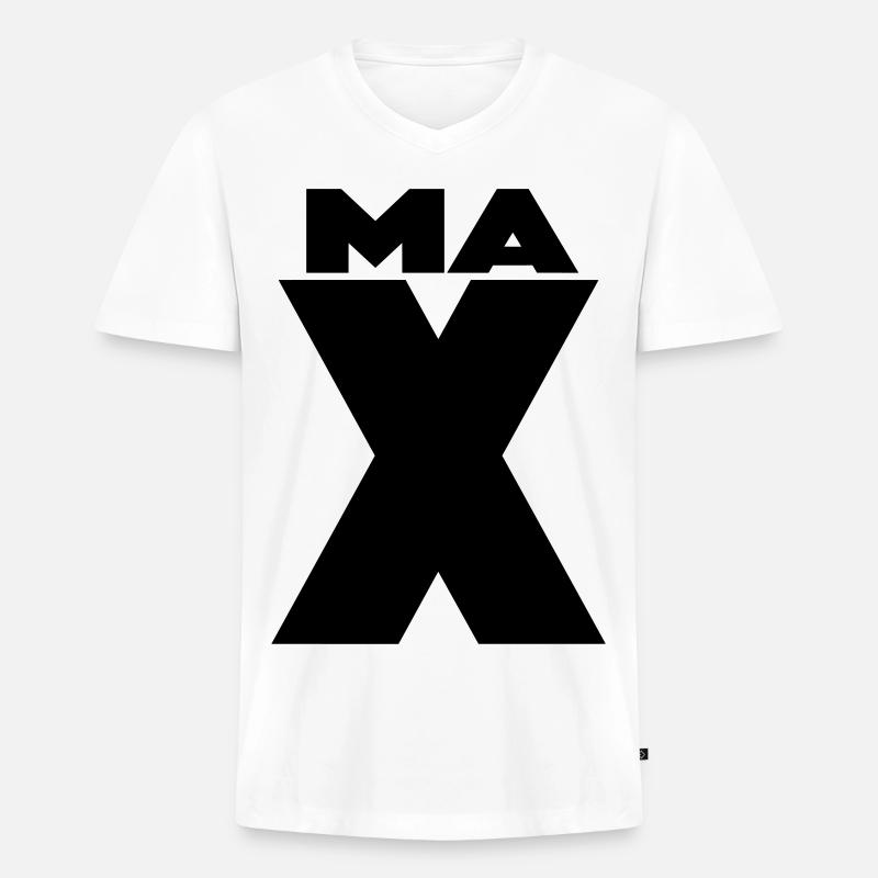 Max X – Minimal Name Design - Männer Premium Bio T-Shirt mit V-Ausschnitt - Weiß