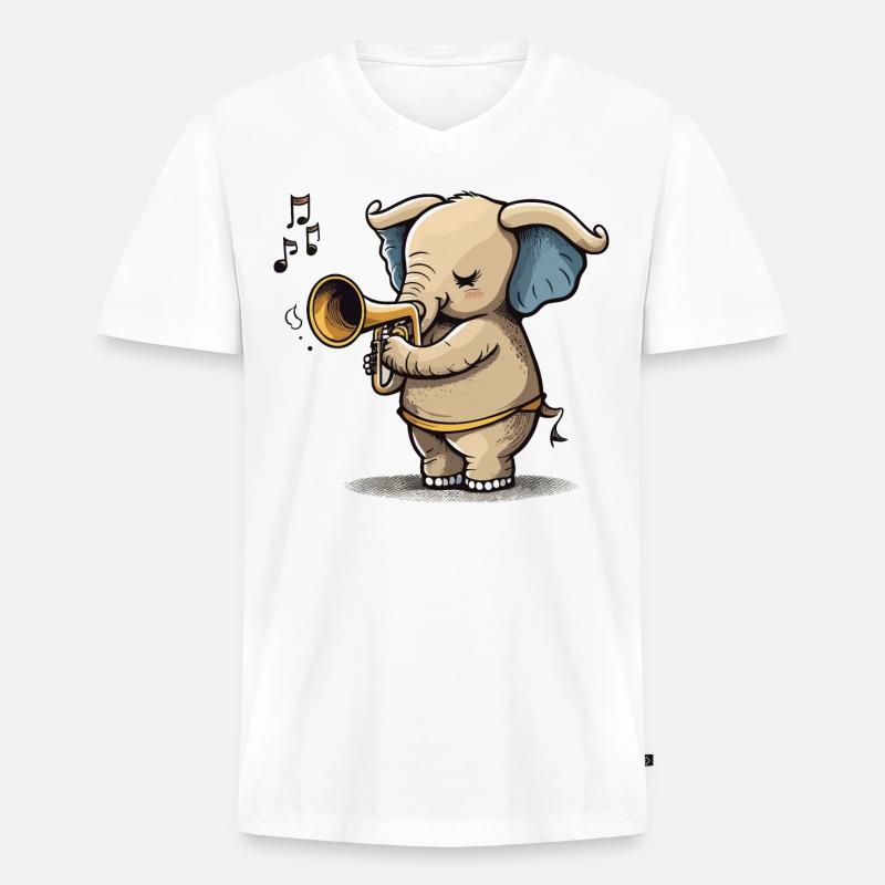 Trompete Elefant - Männer Premium Bio T-Shirt mit V-Ausschnitt - Weiß