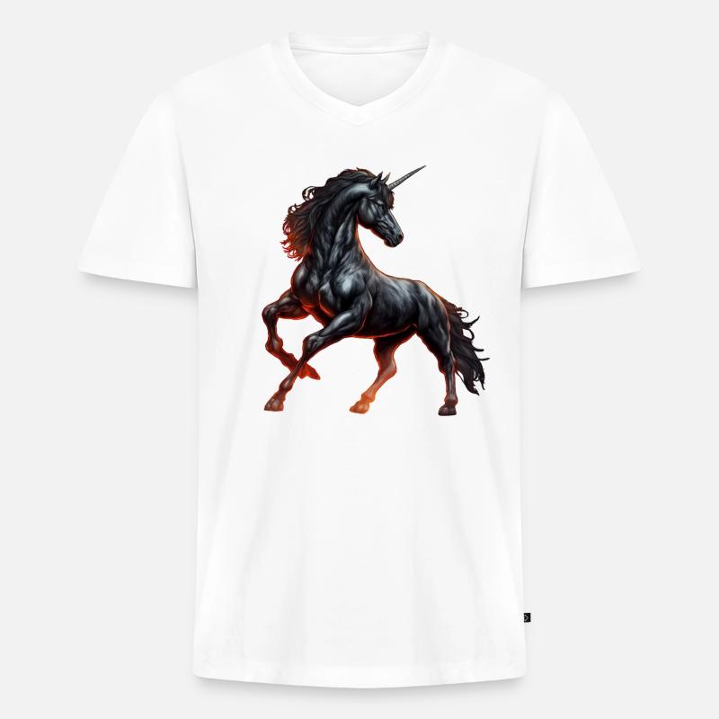 Das mächtige schwarze Einhorn - Männer Premium Bio T-Shirt mit V-Ausschnitt - Weiß