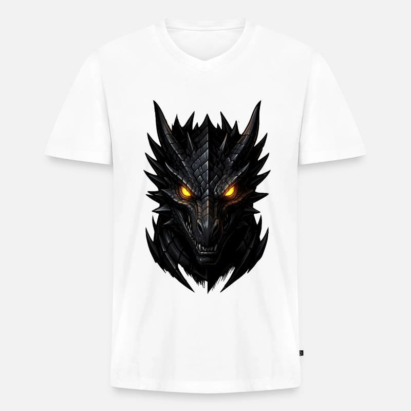 Dunkler Drachenkopf - Männer Premium Bio T-Shirt mit V-Ausschnitt - Weiß