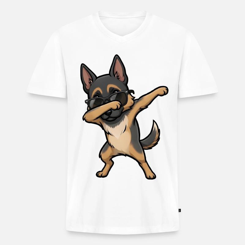 Dabbing Deutscher Schäferhund - Männer Premium Bio T-Shirt mit V-Ausschnitt - Weiß