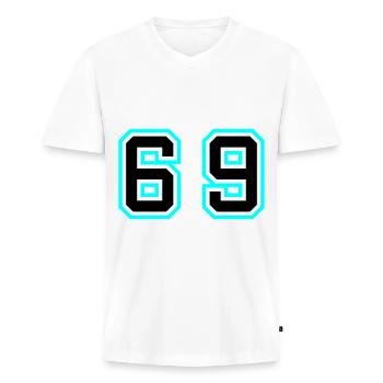 69 Zahl Symbol - Männer Premium Bio T-Shirt mit V-Ausschnitt - Weiß - Vorne - Nico (187cm)