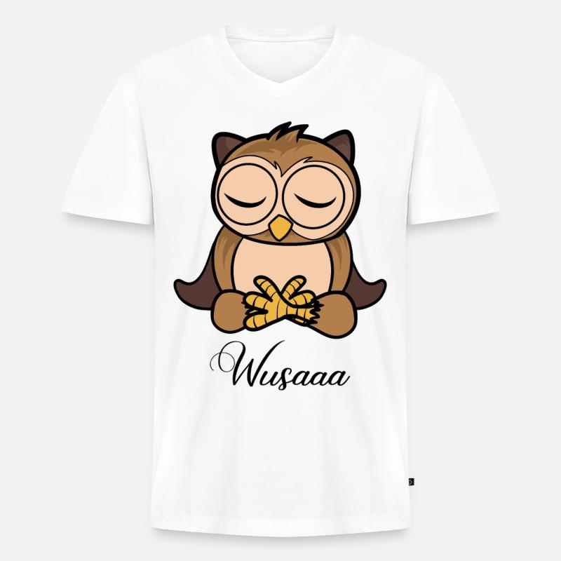 Auszeit Durchatmen Wusaaa Eule - Männer Premium Bio T-Shirt mit V-Ausschnitt - Weiß
