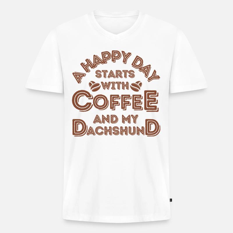 Dackel Kaffee Hund Cafe - Männer Premium Bio T-Shirt mit V-Ausschnitt - Weiß