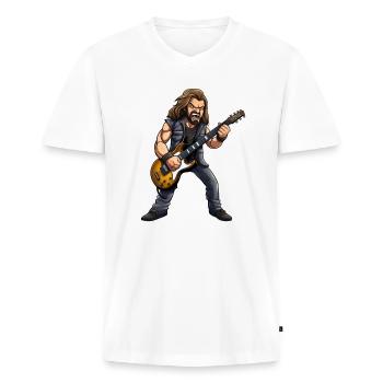 Epischer Gitarrist in Action - Dynamisches Cartoon - Männer Premium Bio T-Shirt mit V-Ausschnitt - Weiß - Vorne - Nico (187cm)