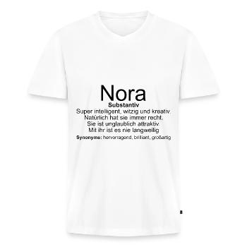 Name Definition Nora - Männer Premium Bio T-Shirt mit V-Ausschnitt - Weiß - Vorne - Nico (187cm)
