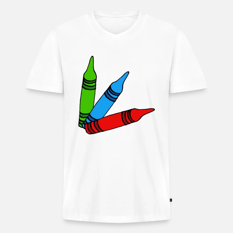 Wachsmalstifte - Männer Premium Bio T-Shirt mit V-Ausschnitt - Weiß