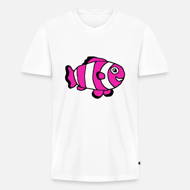 Pinker Clownfisch, Weibchen, Mädchen - Männer Premium Bio T-Shirt mit V-Ausschnitt - Weiß