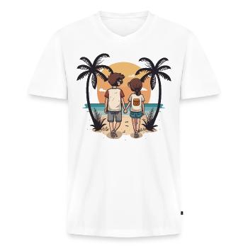 Romantischer Kurzurlaub - Männer Premium Bio T-Shirt mit V-Ausschnitt - Weiß - Vorne - Nico (187cm)