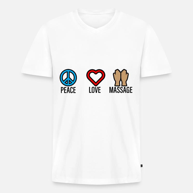 Peace Love Massage 2 - Männer Premium Bio T-Shirt mit V-Ausschnitt - Weiß