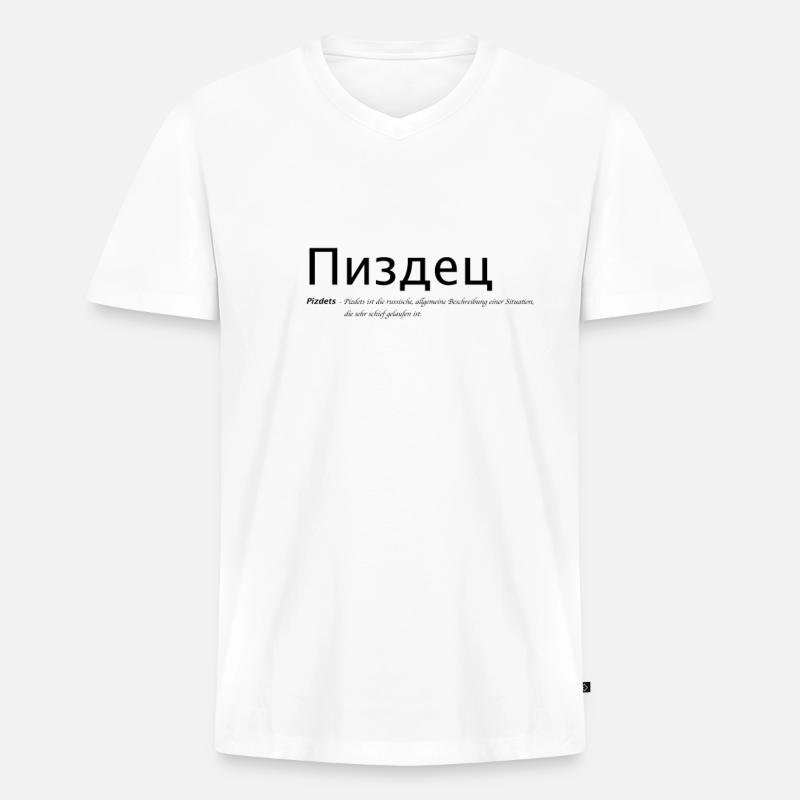 Pizdets russisch - Männer Premium Bio T-Shirt mit V-Ausschnitt - Weiß