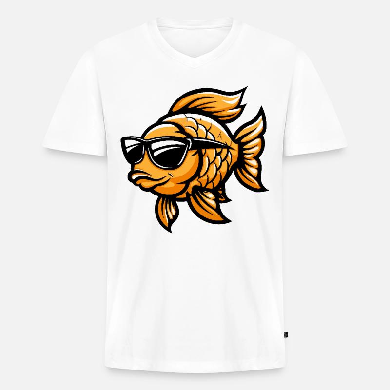 Goldfisch Cool Comic - Männer Premium Bio T-Shirt mit V-Ausschnitt - Weiß