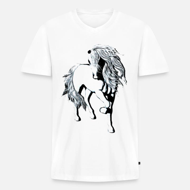 Weißes Pferd auf transparentem Hintergrund - Männer Premium Bio T-Shirt mit V-Ausschnitt - Weiß