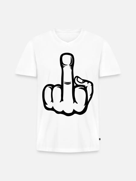 Mittelfinger Hand Symbol - Männer Premium Bio T-Shirt mit V-Ausschnitt - Weiß