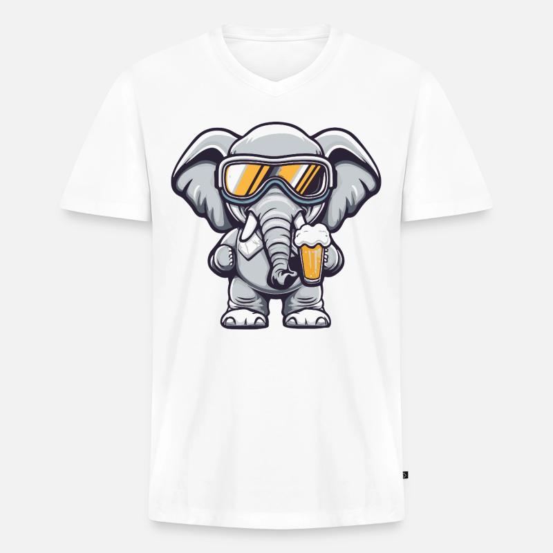 Elefant Apres Ski Bier Comic - Männer Premium Bio T-Shirt mit V-Ausschnitt - Weiß