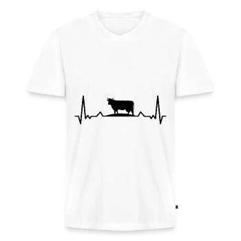 Herzschlag Ekg Kühe Rinderzüchter Milchkuh Vieh La - Männer Premium Bio T-Shirt mit V-Ausschnitt - Weiß - Vorne - Nico (187cm)
