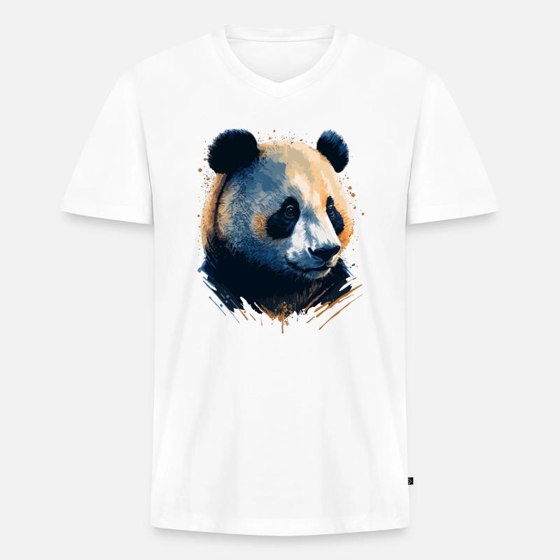 Panda Bär Geschenkidee - Männer Premium Bio T-Shirt mit V-Ausschnitt - Weiß
