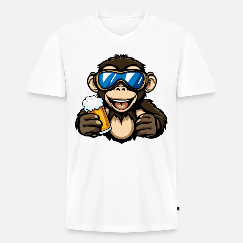 Affe Apres Ski Bier - Männer Premium Bio T-Shirt mit V-Ausschnitt - Weiß