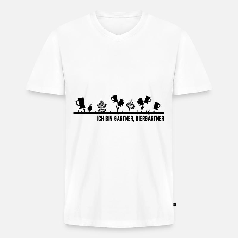 Gärtner Biergärtner - Männer Premium Bio T-Shirt mit V-Ausschnitt - Weiß