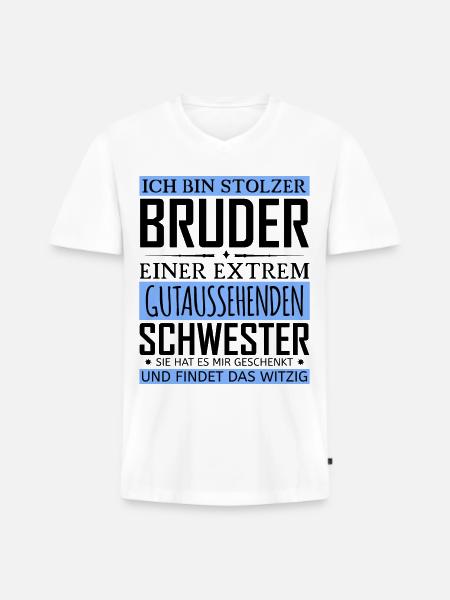 Stolzer Bruder - Männer Premium Bio T-Shirt mit V-Ausschnitt - Weiß