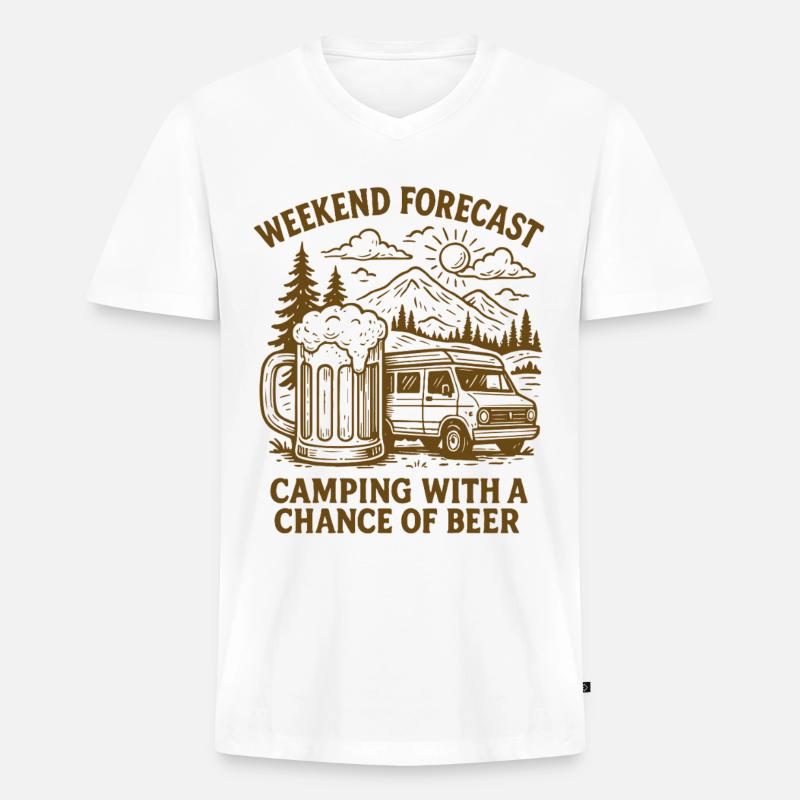 Wochenendvorhersage Camping Mit Bier - Männer Premium Bio T-Shirt mit V-Ausschnitt - Weiß
